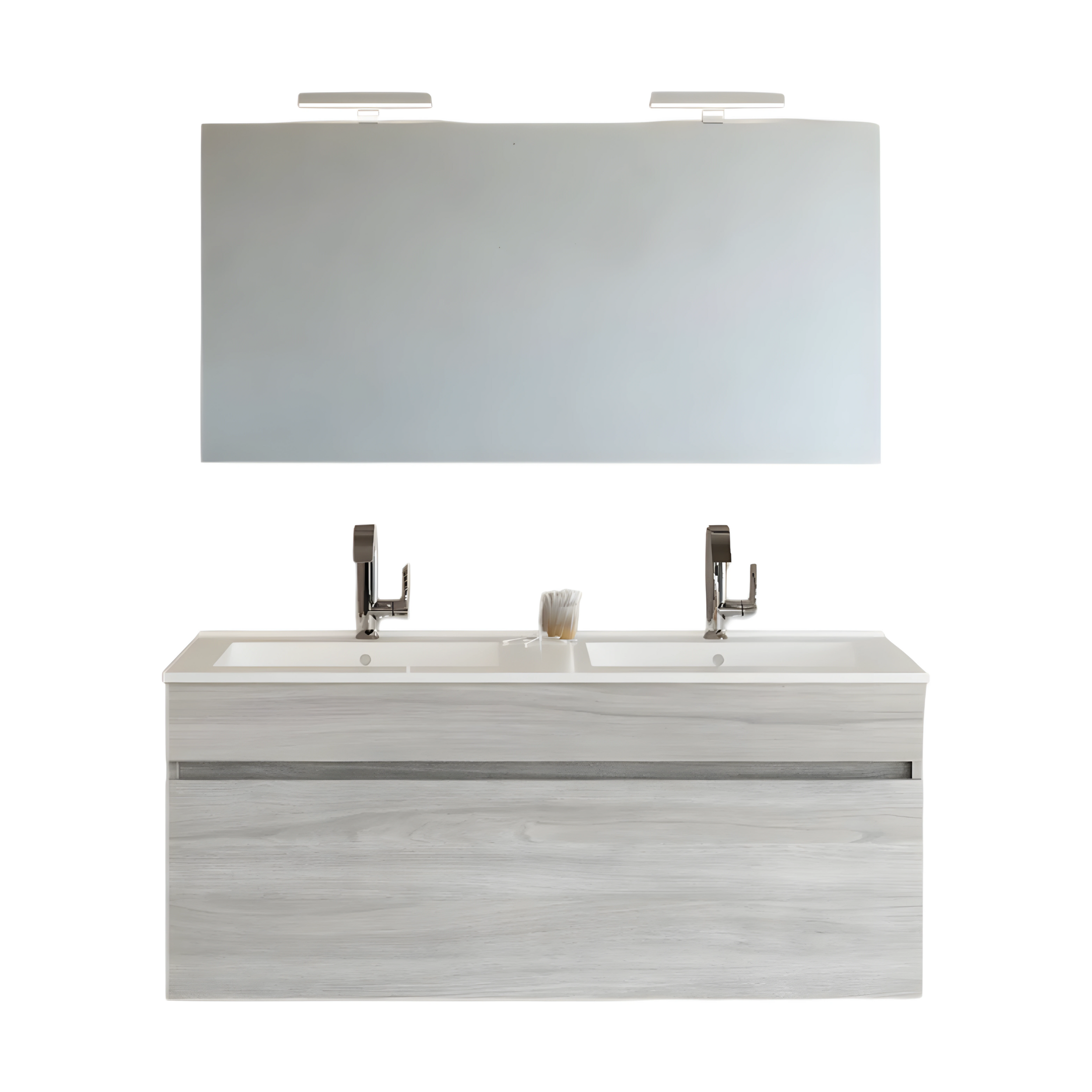Mobile da bagno sospeso moderno "Velira" con lavabo integrato e specchio LED