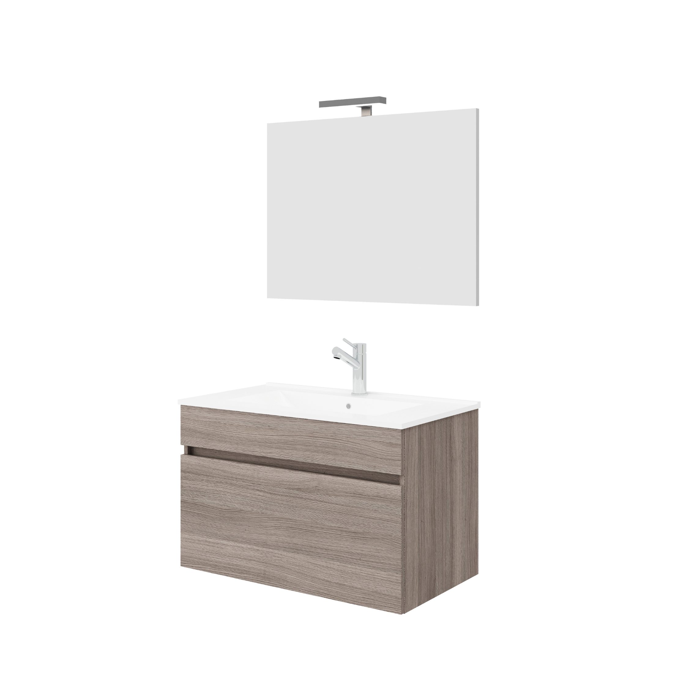 Mobile da bagno sospeso moderno "Velira" con lavabo integrato e specchio LED