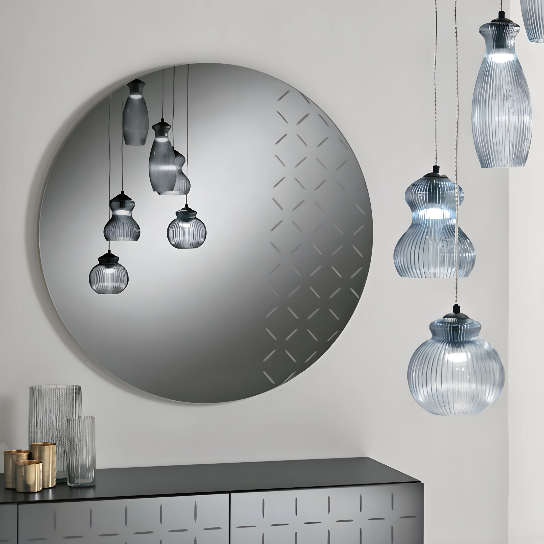 Miroir rond "Astro" à décors gravés Ø 110 cm