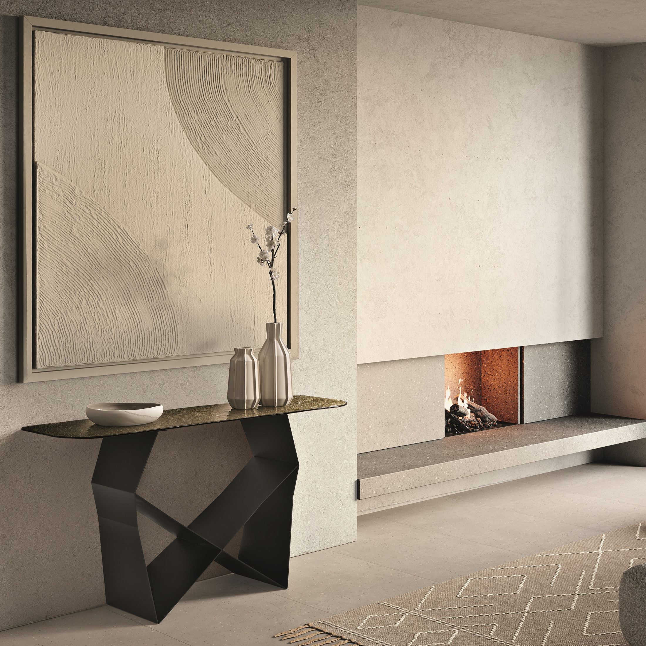 Consolle "Forma" con base in metallo verniciato cm 140x40 76h