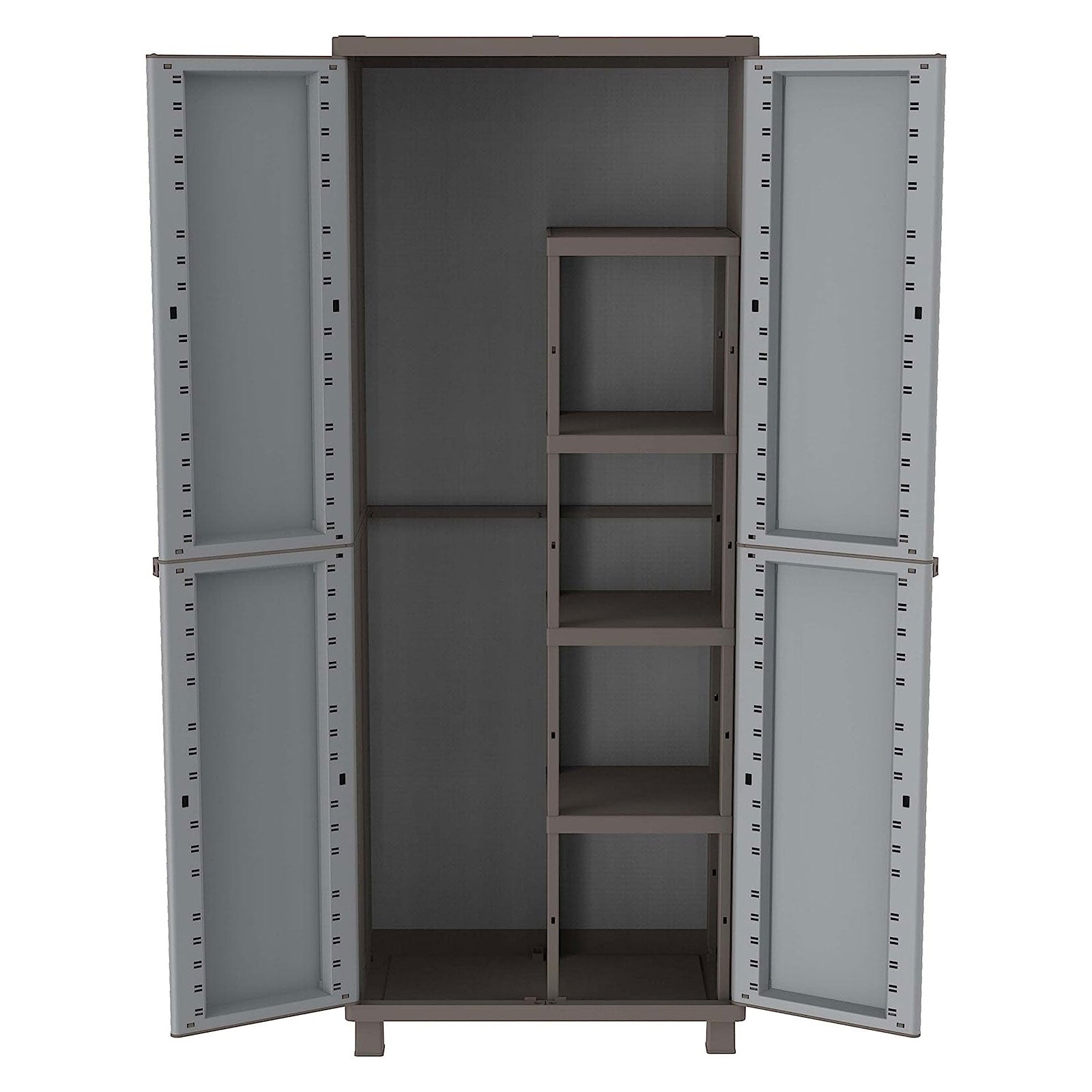 Armadio porta scope "C-Rattan" grigio per esterno 2 ante in plastica con ripiani