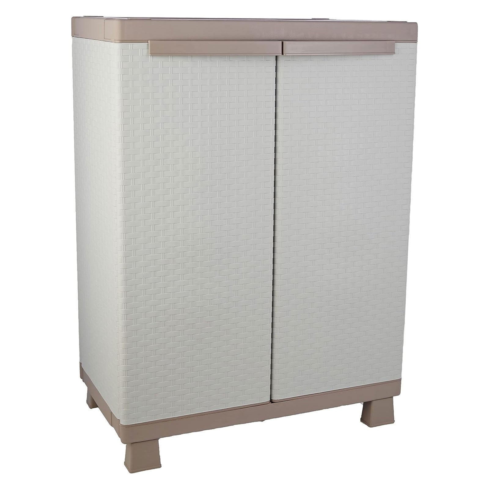 Armadio porta scope "C-Rattan" grigio per esterno 2 ante in plastica con ripiani