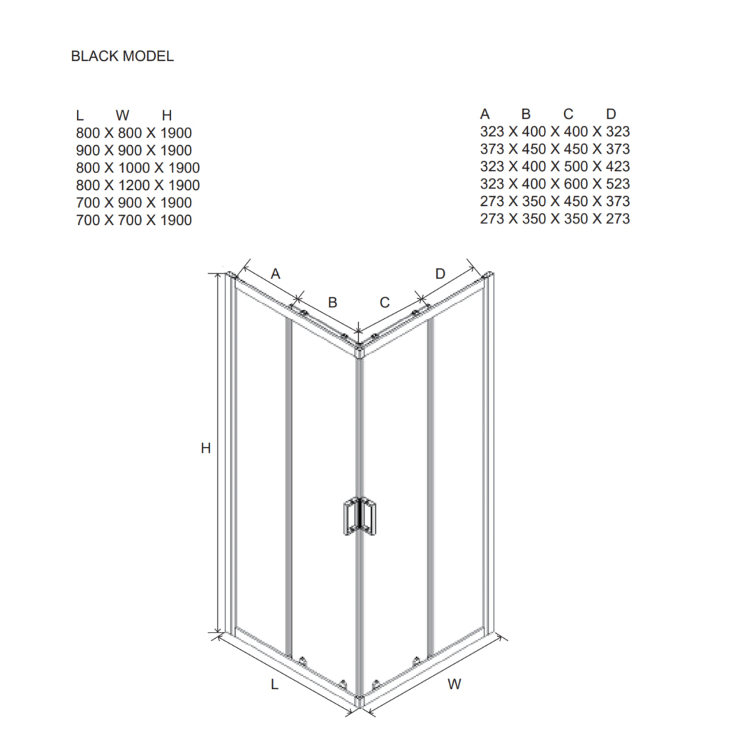 Box doccia da bagno moderno "Cielo" scorrevole serigrafato con profilo nero opaco