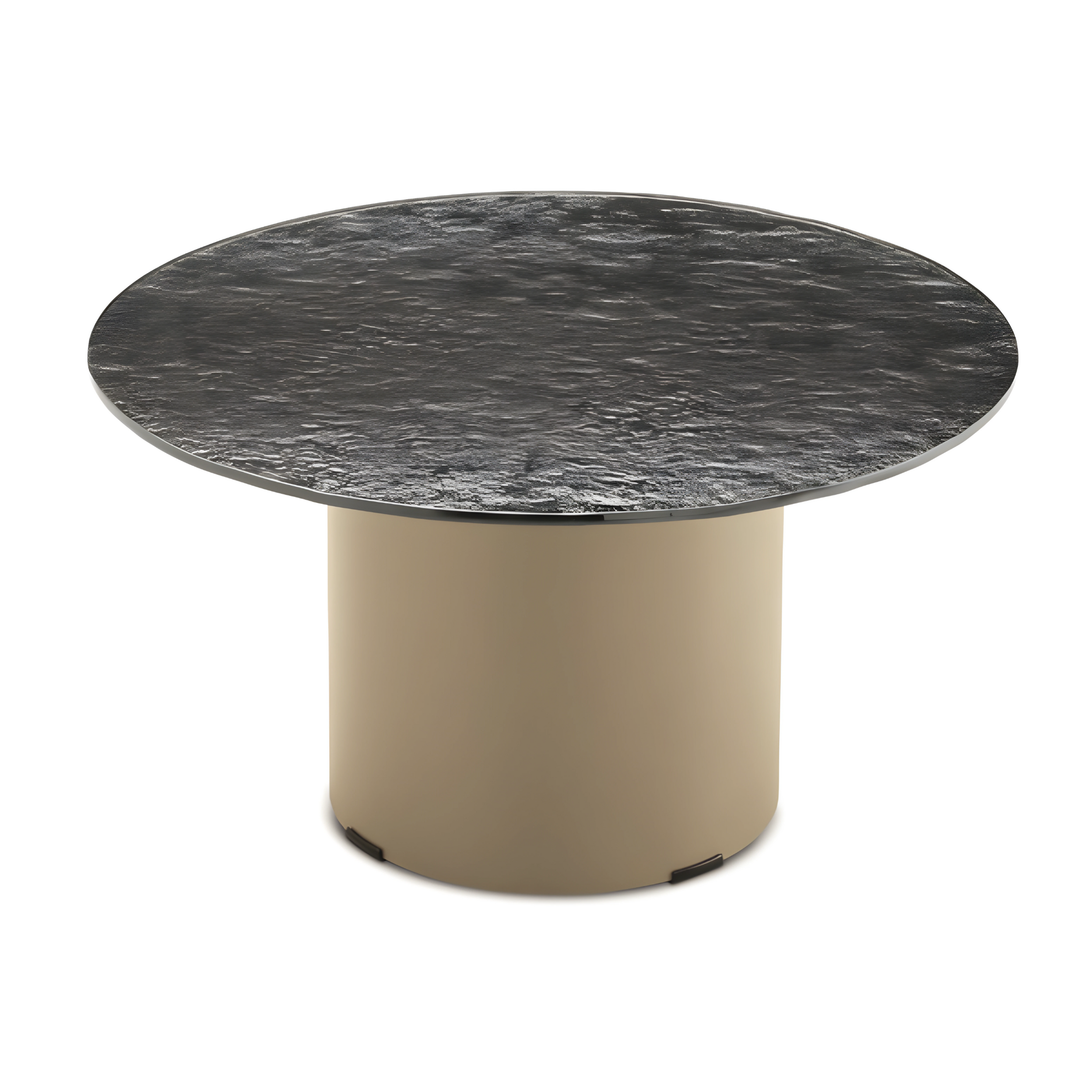 Table basse ronde "Dixon" avec piètement en métal et plateau en verre