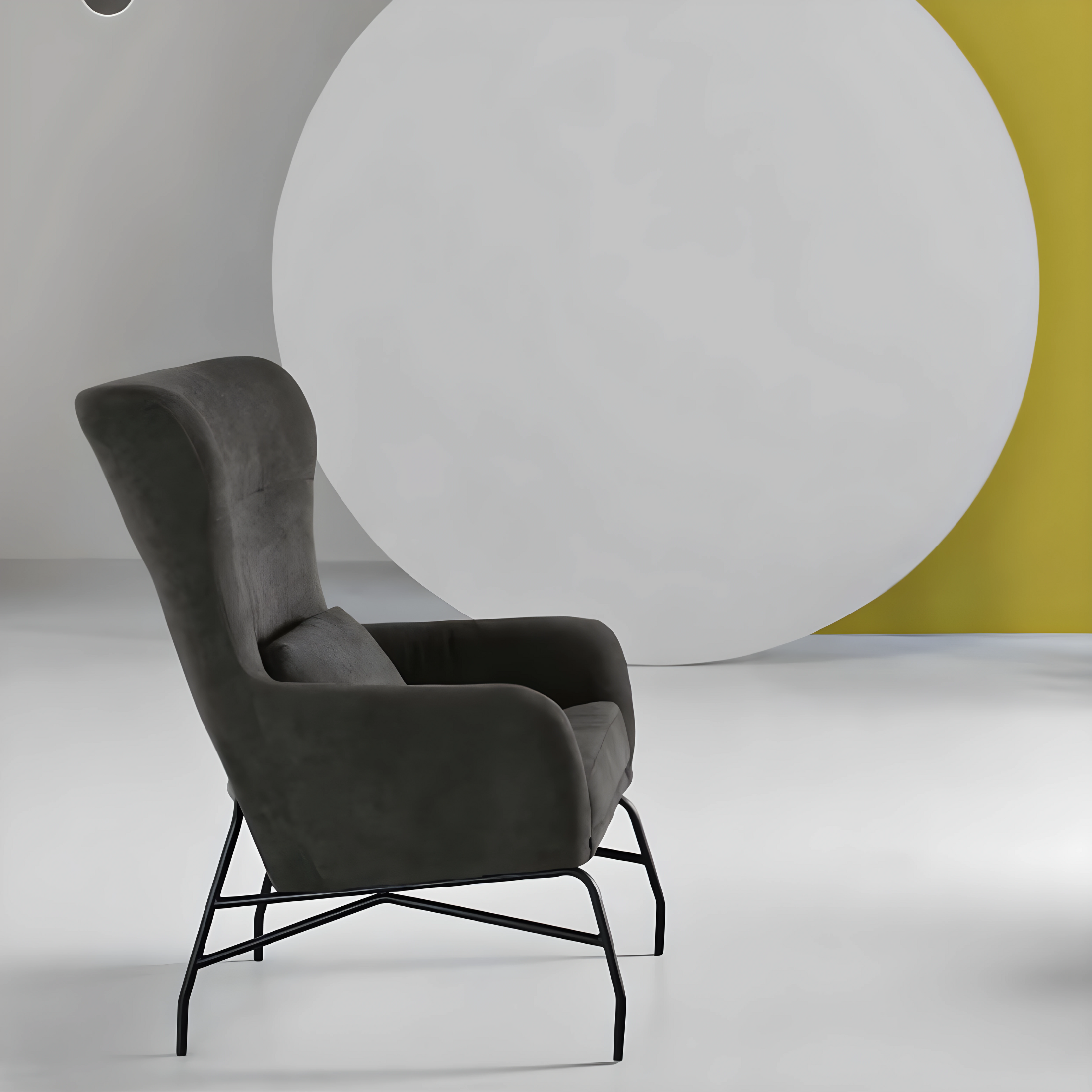 Poltrona in tessuto "Artemide" con gambe in metallo verniciato cm 75x65 100h