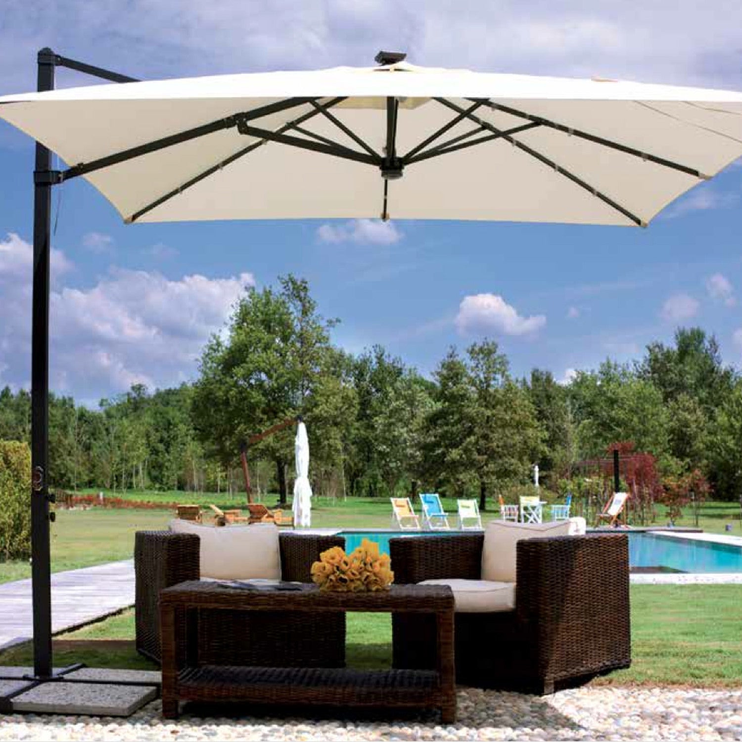 Parasol de jardin carré avec bras en aluminium