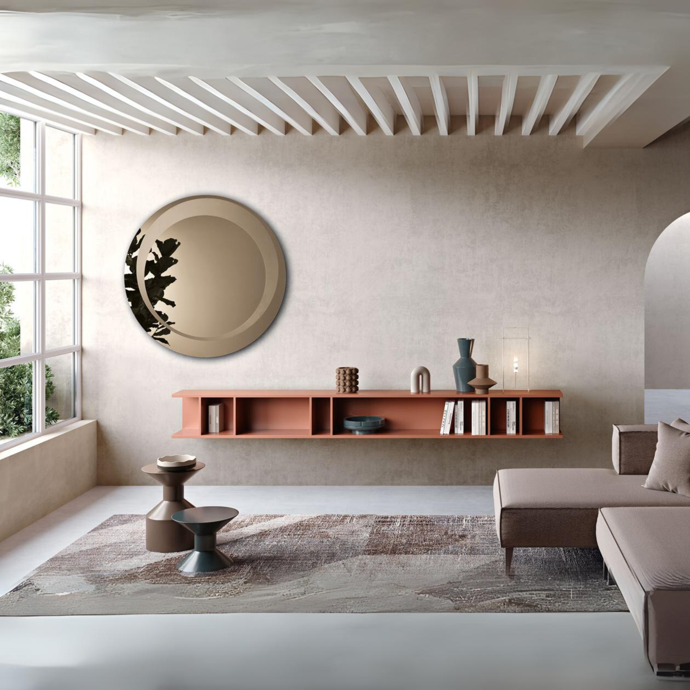 Espejo de pared redondo "Levi" con elegante decoración arenada