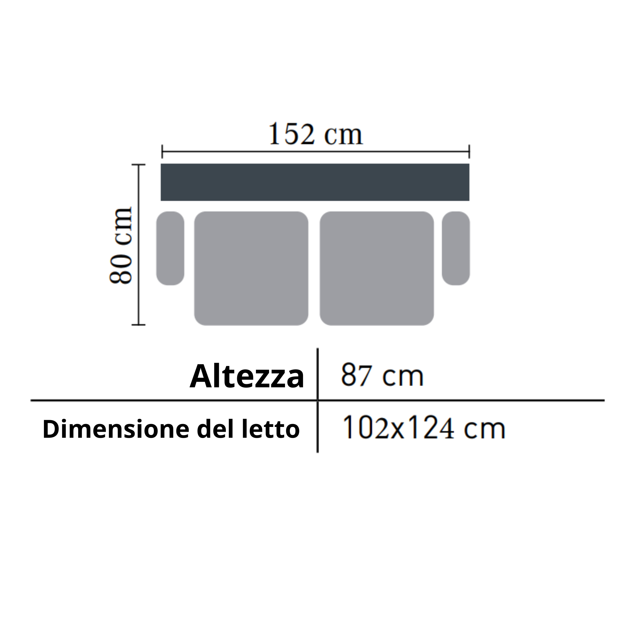 Divano 2 posti "Nora" prontoletto contenitore imbottito con cassettone in tessuto cm 155x80 87h