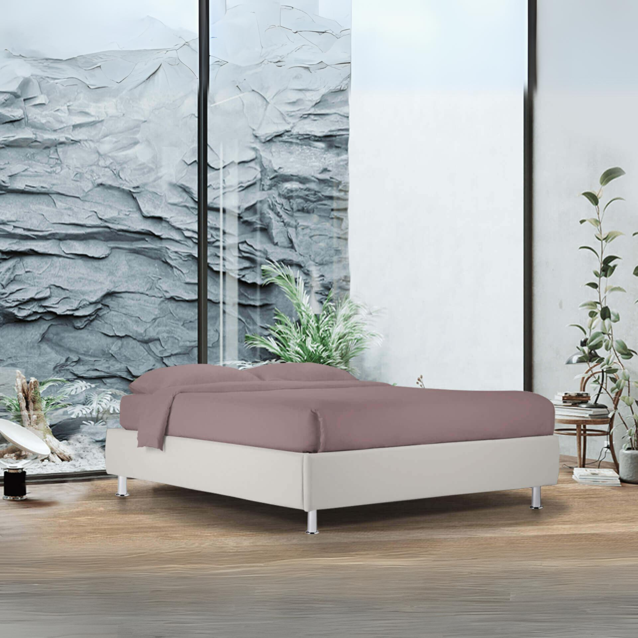 Letto contenitore con rete "Lugano" moderno senza testata in velluto con piedino conico