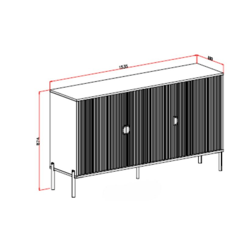 Madia moderna "Lotus" opaco con cannettate piedini e maniglie nere