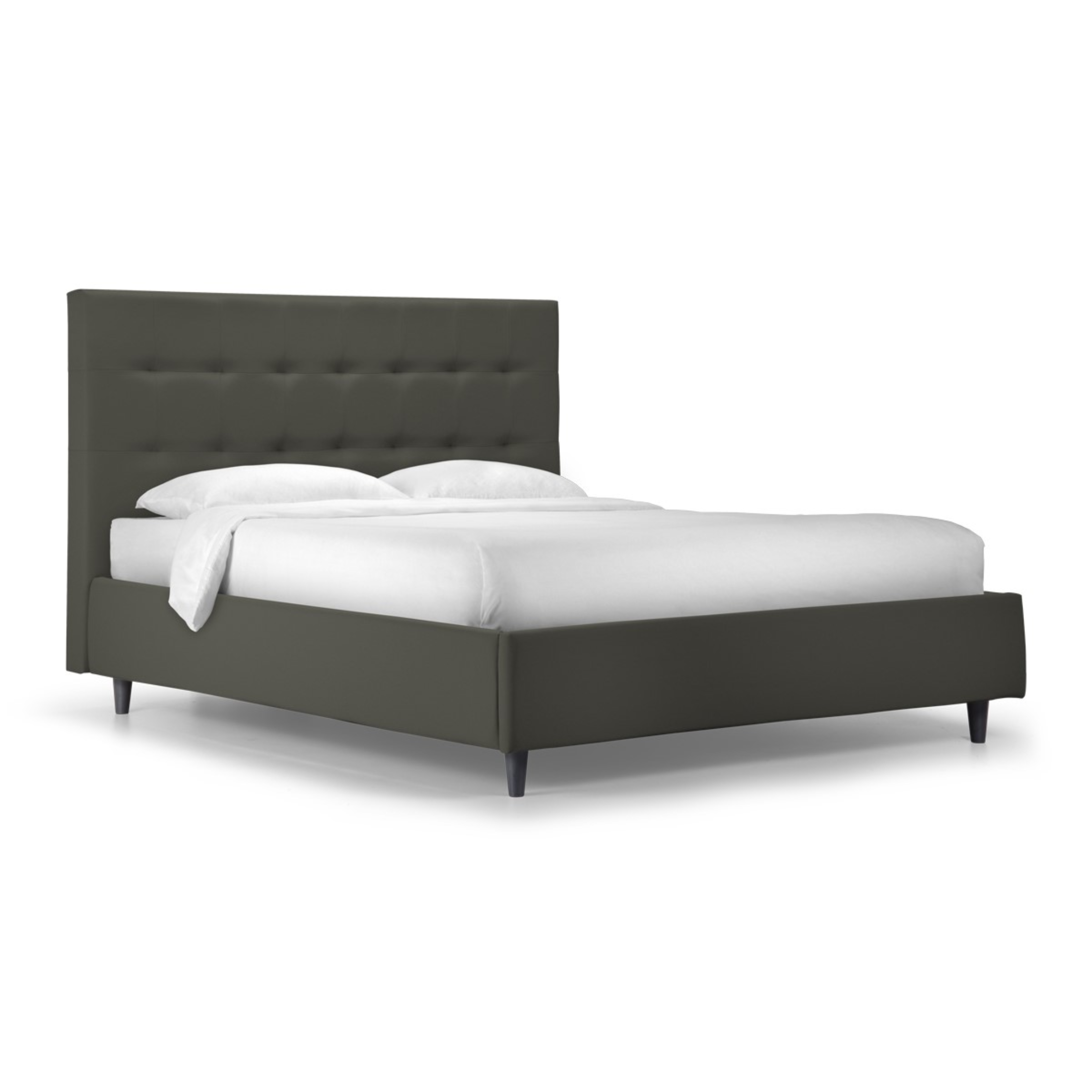 Letto contenitore con rete "New York" in pelle vegan con piedino conico