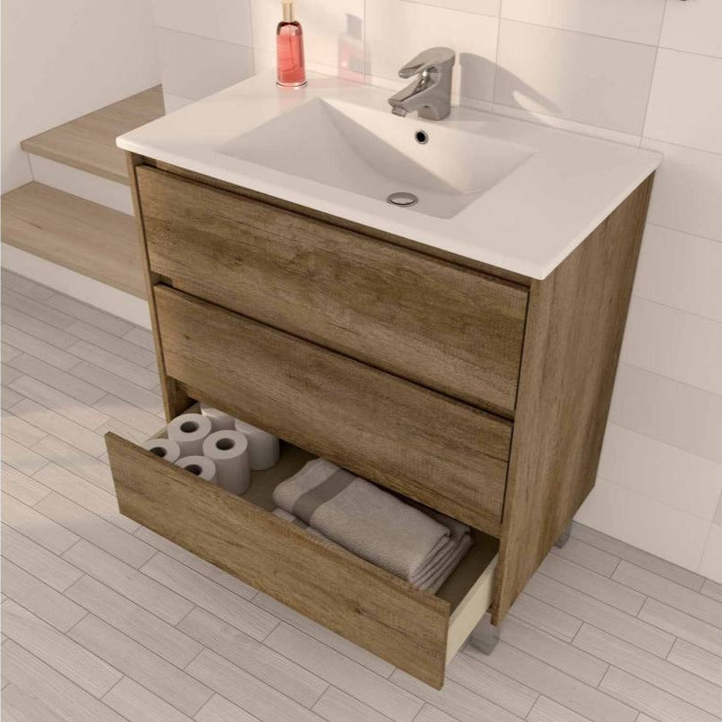 Mobile da bagno Dakota mobile con cassetti in legno rovere Nordik