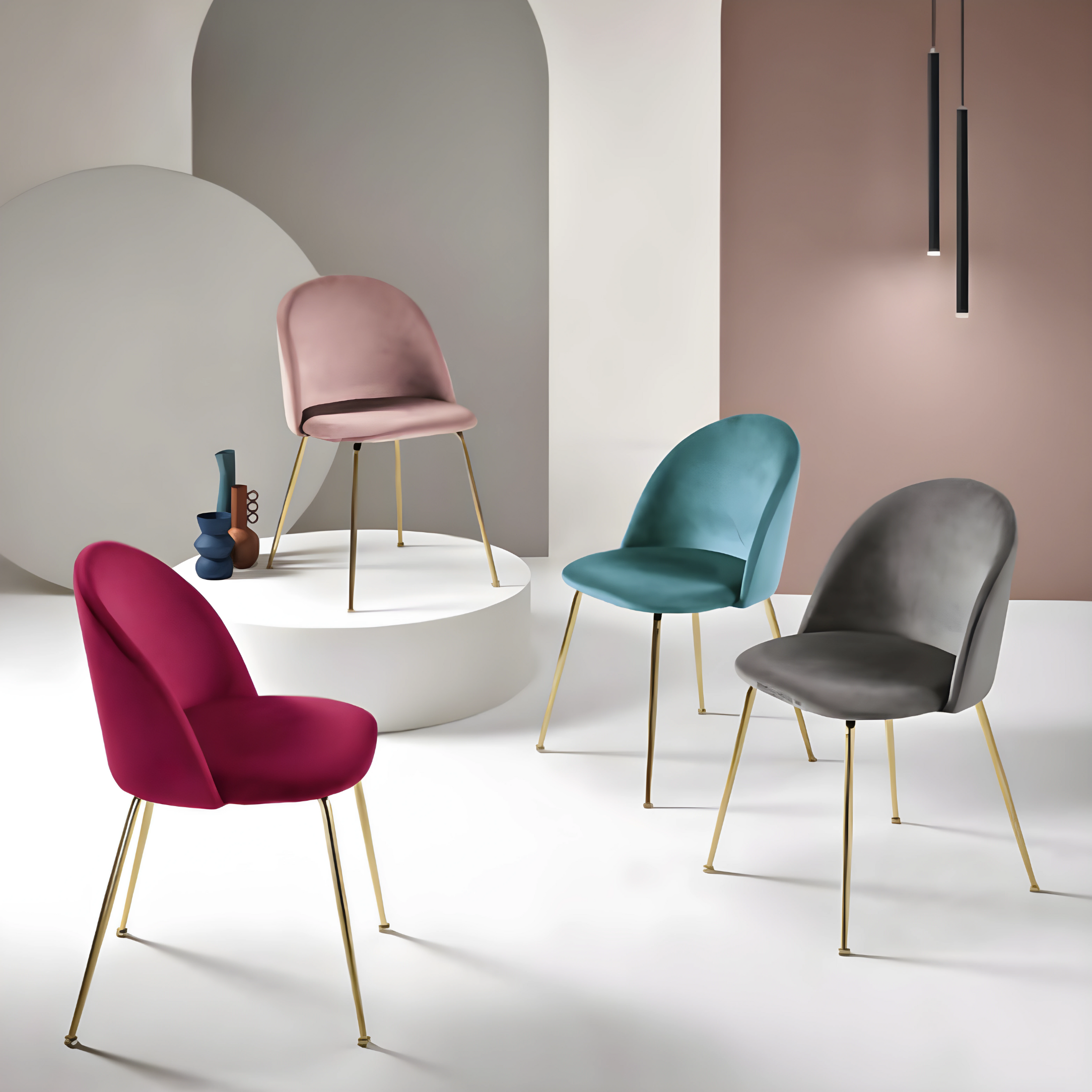 Set di sedie da pranzo "Dama" in velluto con struttura in metallo verniciato cm 52x50 81h