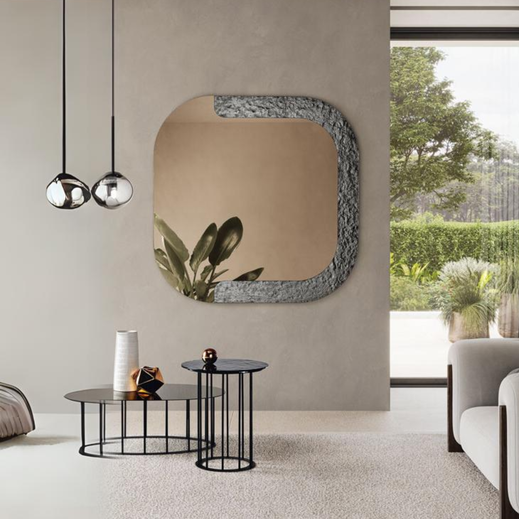 Miroir mural en forme de "Volta" avec cadre en verre martelé 120x120h cm
