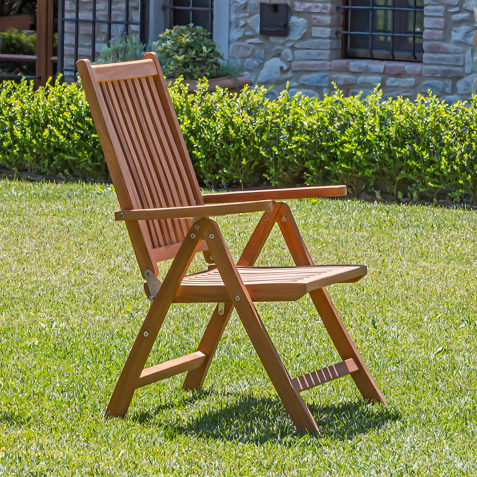 Sedia poltrona e panchina Royal in legno massello per giardino pieghevole