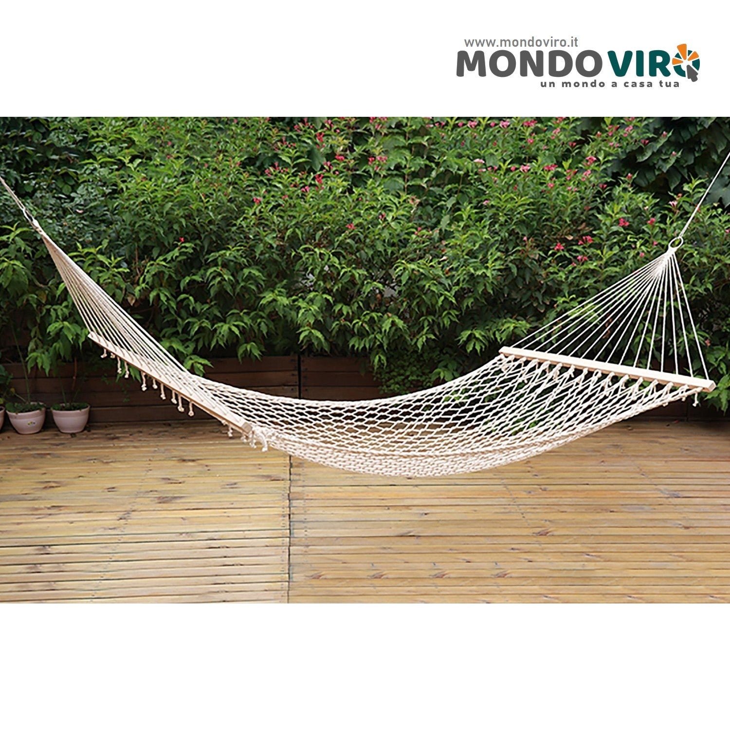 Amaca da giardino in tela intrecciato resistente con supporto in legno cm200x150