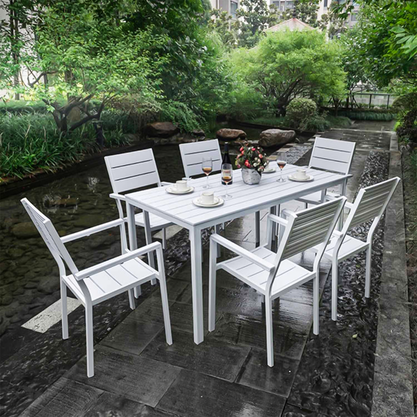 Tavolo da esterno Sumatra in resina con doghe effetto legno per giardino