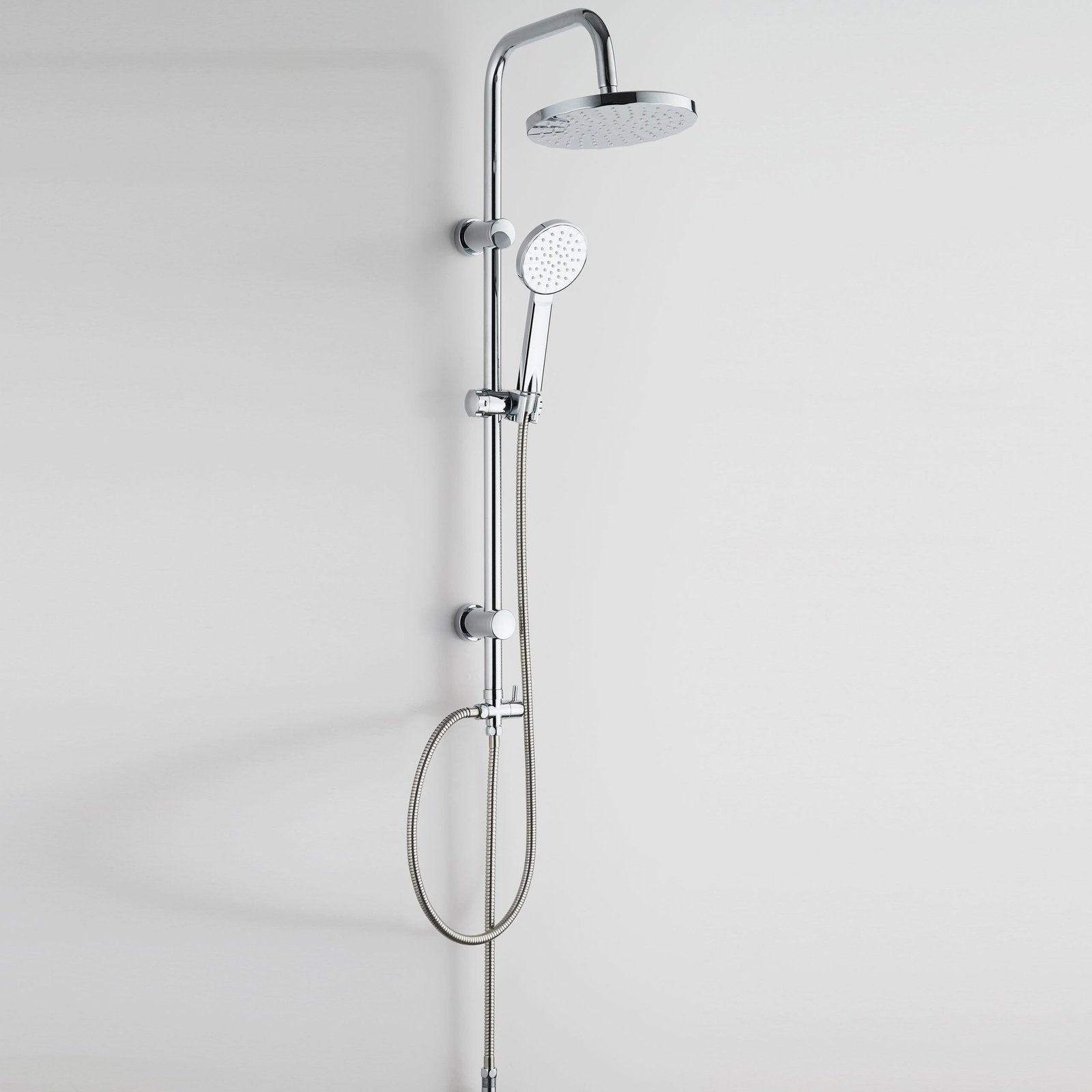 Doccia a colonna con soffione fisso e doccetta monogetto in acciaio per bagno