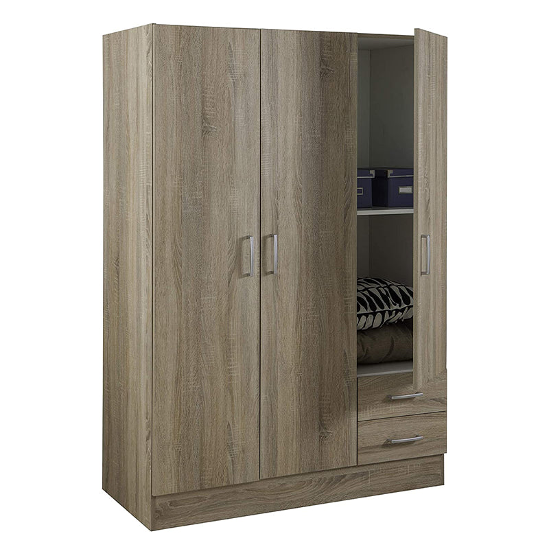 Armadio guardaroba rovere in legno a 3 ante con 2 cassetti cm 120x46,5 h184