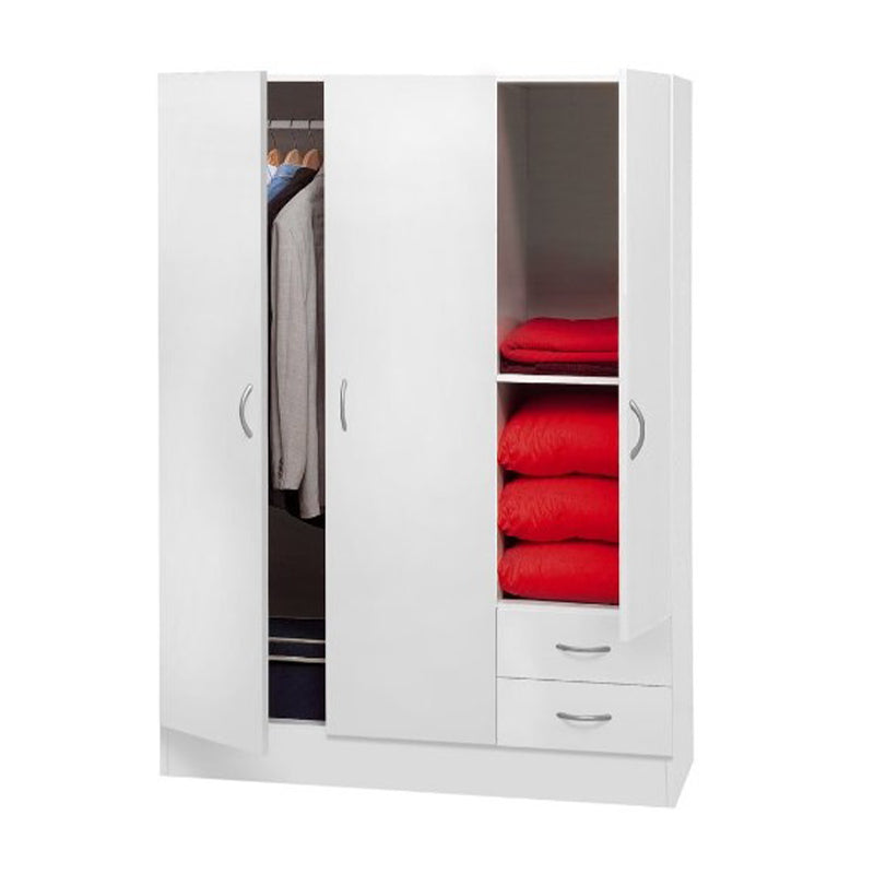 Armadio in legno bianco a 3 ante con 2 cassetti cm 120x47 184h