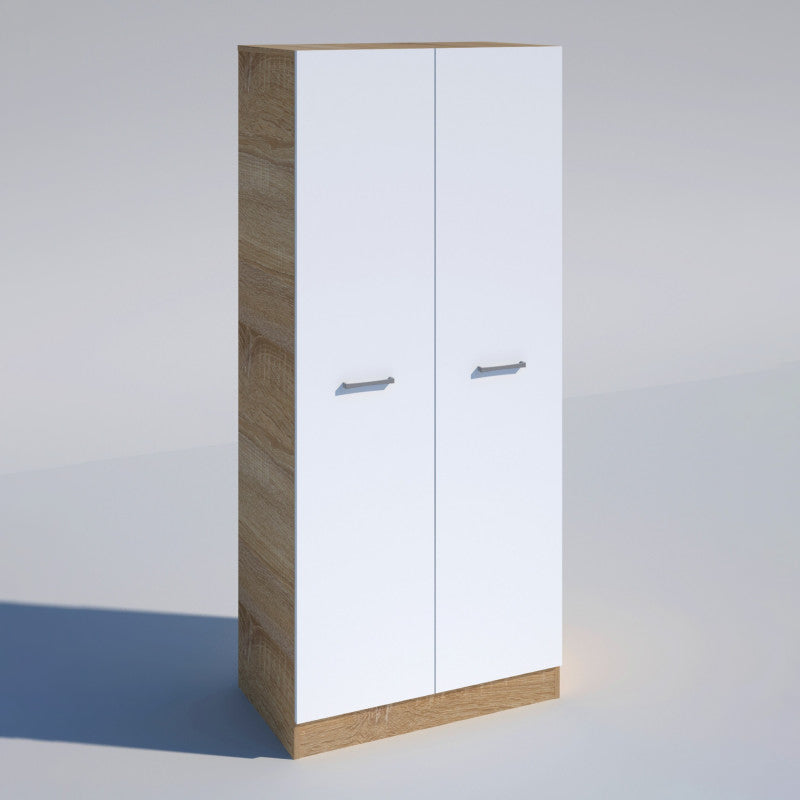 Armadio guardaroba in legno rovere e bianco a 2 ante con appendiabiti cm 71x51,5 h181