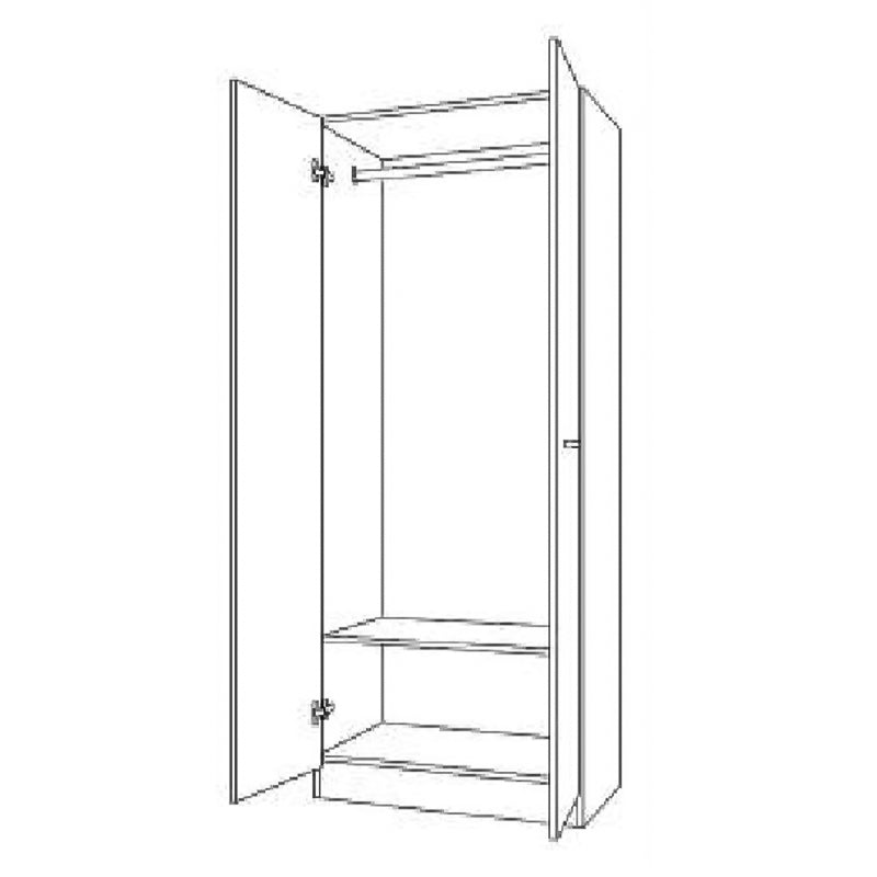 Armadio guardaroba in legno rovere e bianco a 2 ante con appendiabiti cm 71x51,5 h181