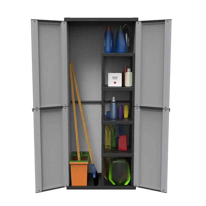 Armadio porta scope in plastica a 2 ante con 3 ripiani 68x38 164h