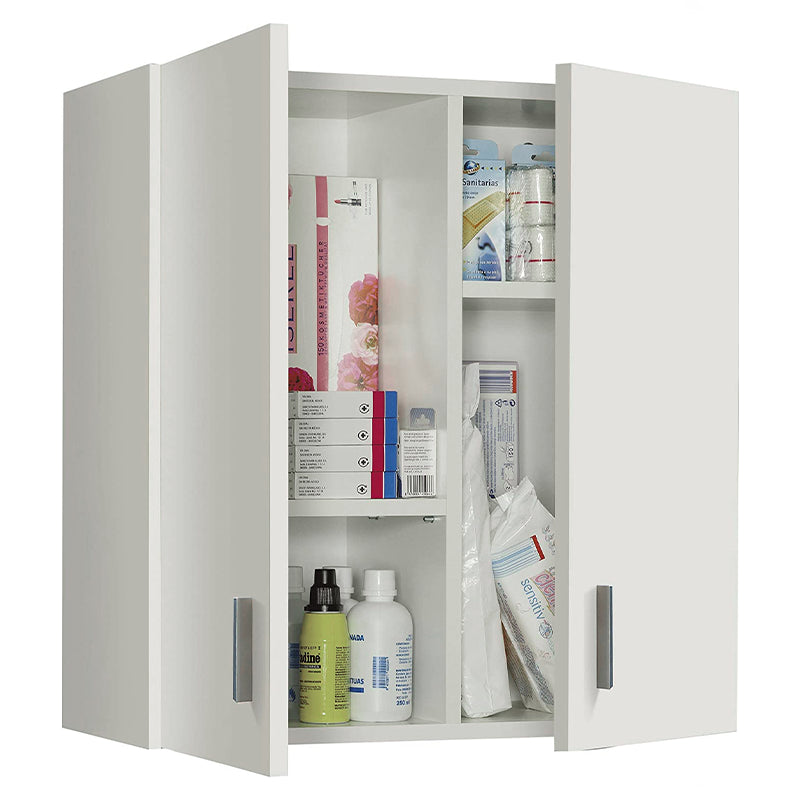 Armadio bianco in legno con pensile 2 ante e 2 ripiani l 59 x h 60 cm