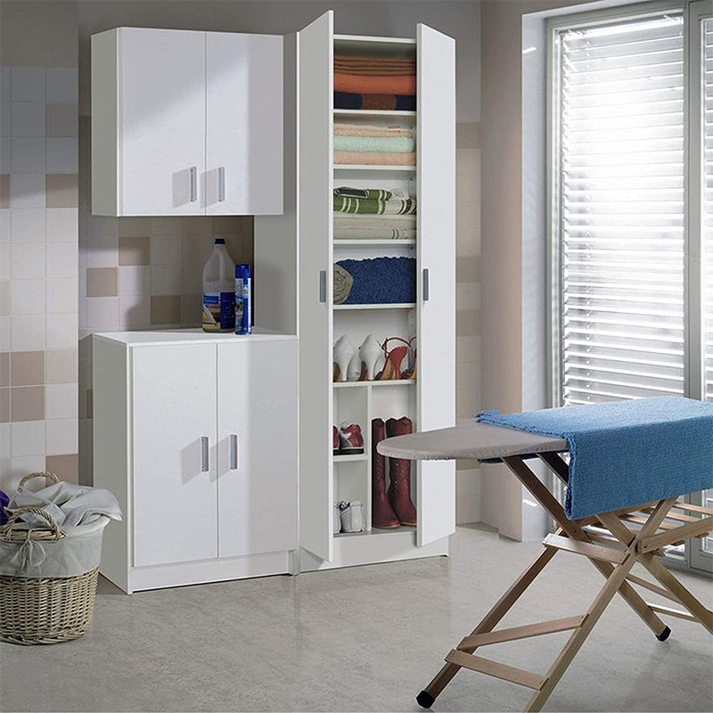 Armadio bianco in legno con pensile 2 ante e 2 ripiani l 59 x h 60 cm