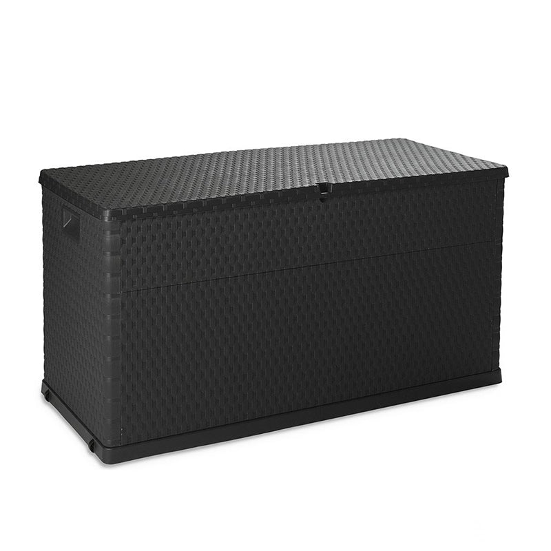 Cassapanca in resina effetto rattan panca contenitore con ruote e manici l 123 cm