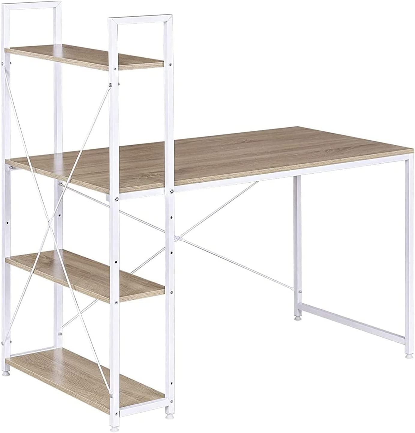 Scrivania con struttura in metallo e scaffali con top in legno cm 120x48 110h