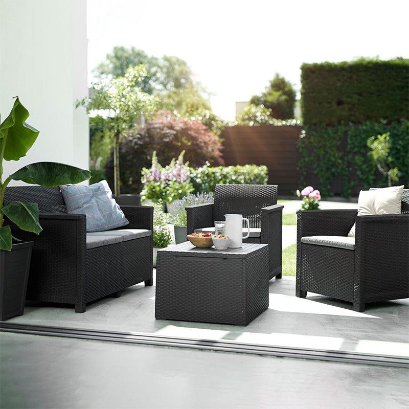 Salotto da esterno in resina Corner divano poltrone e tavolino per giardino e veranda