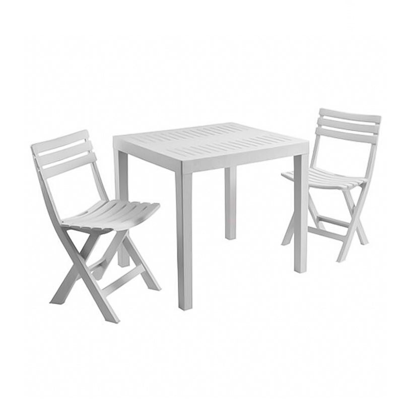 Set da pranzo esterno in resina completo di sedie pieghevoli e tavolo per giardino veranda