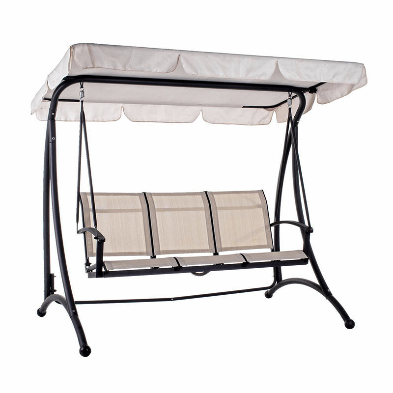 Dondolo da giardino 3 posti in acciaio per esterno veranda con parasole e cuscini