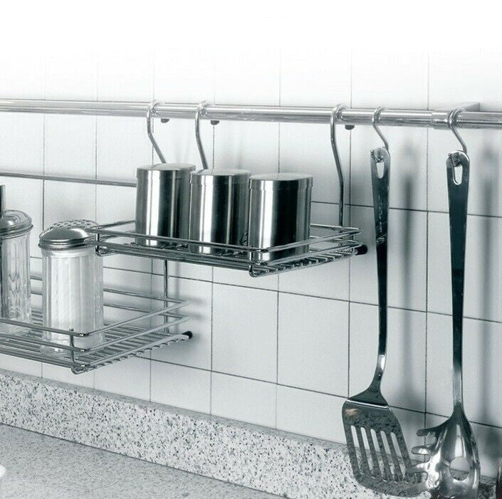 Tubo appendi mestoli da cucina con 5 ganci mobili in acciaio 90 cm