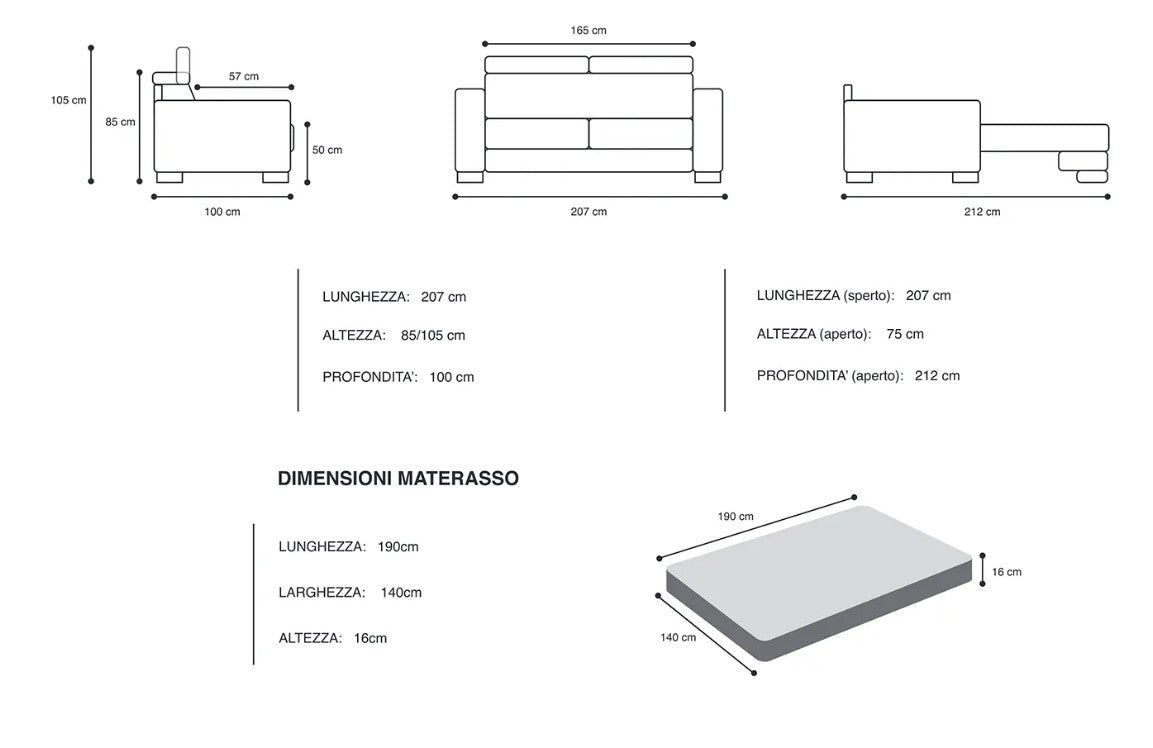 Divano letto Roma matrimoniale 3 posti made in Italy