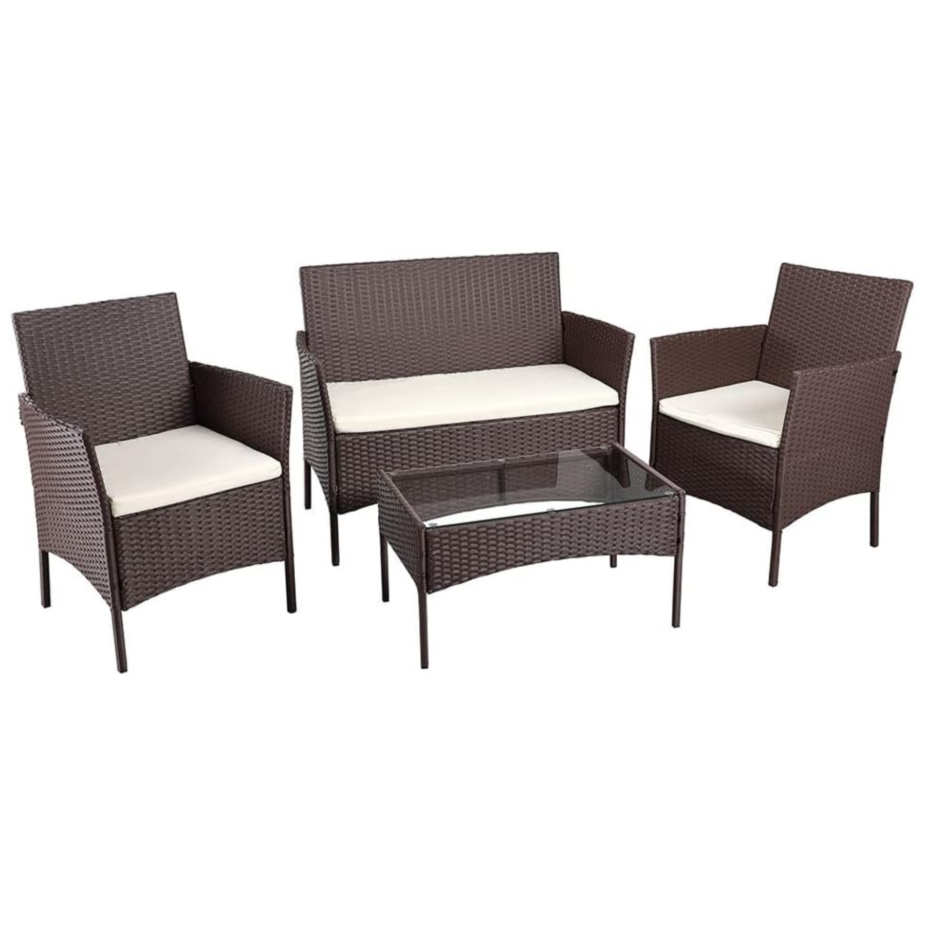 Salotto moderno set Rattan Panama divano tavolo e poltrone marrone