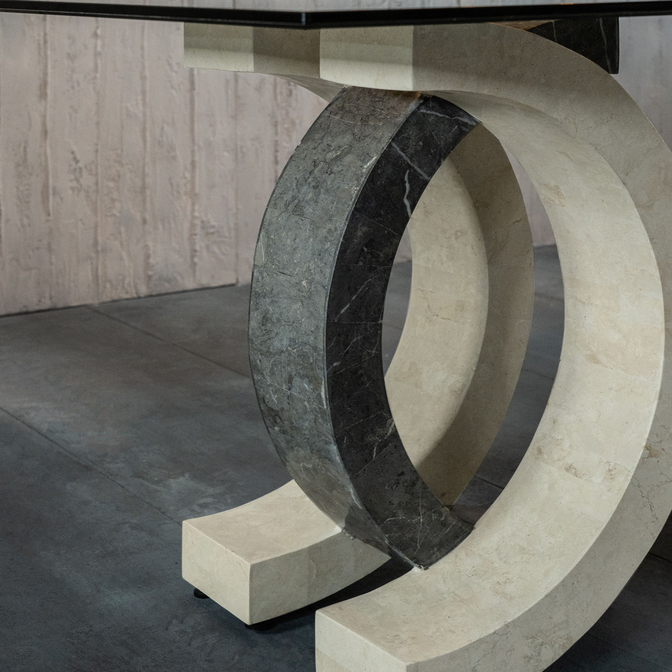 Mesa de comedor de piedra "Olimpia2" tapa de cristal templado 180x100 cm 76h