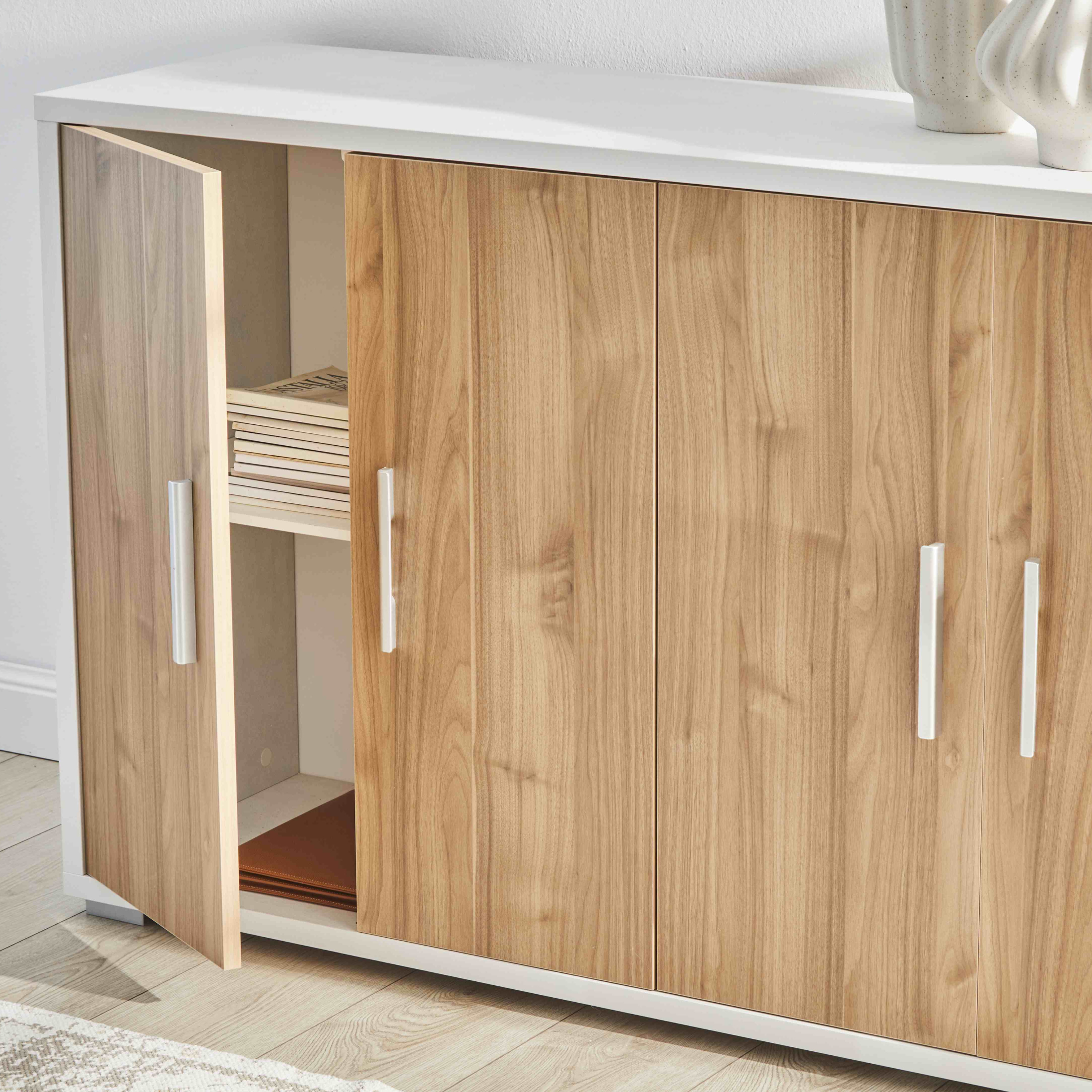 Buffet moderne "Parigi" en bois avec 6 portes, 203x41 cm 84h