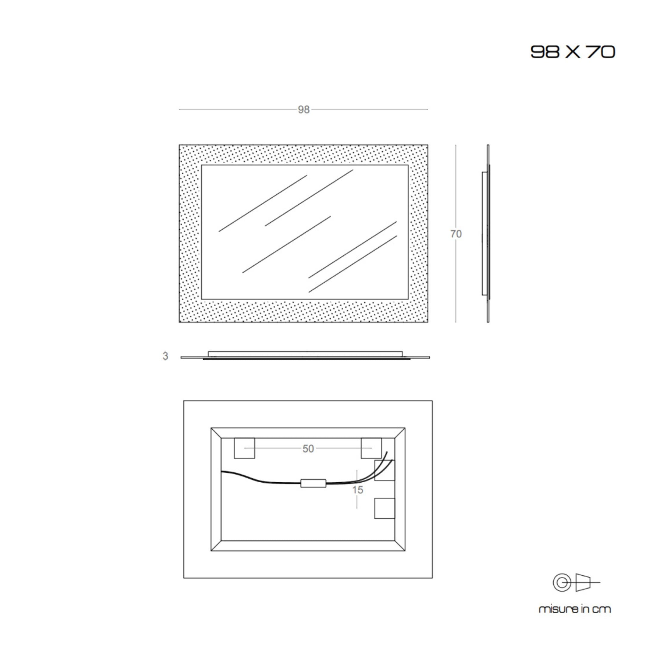 Specchio a led rettangolare "Serranova" con cornice in graniglia di vetro cm 98x70