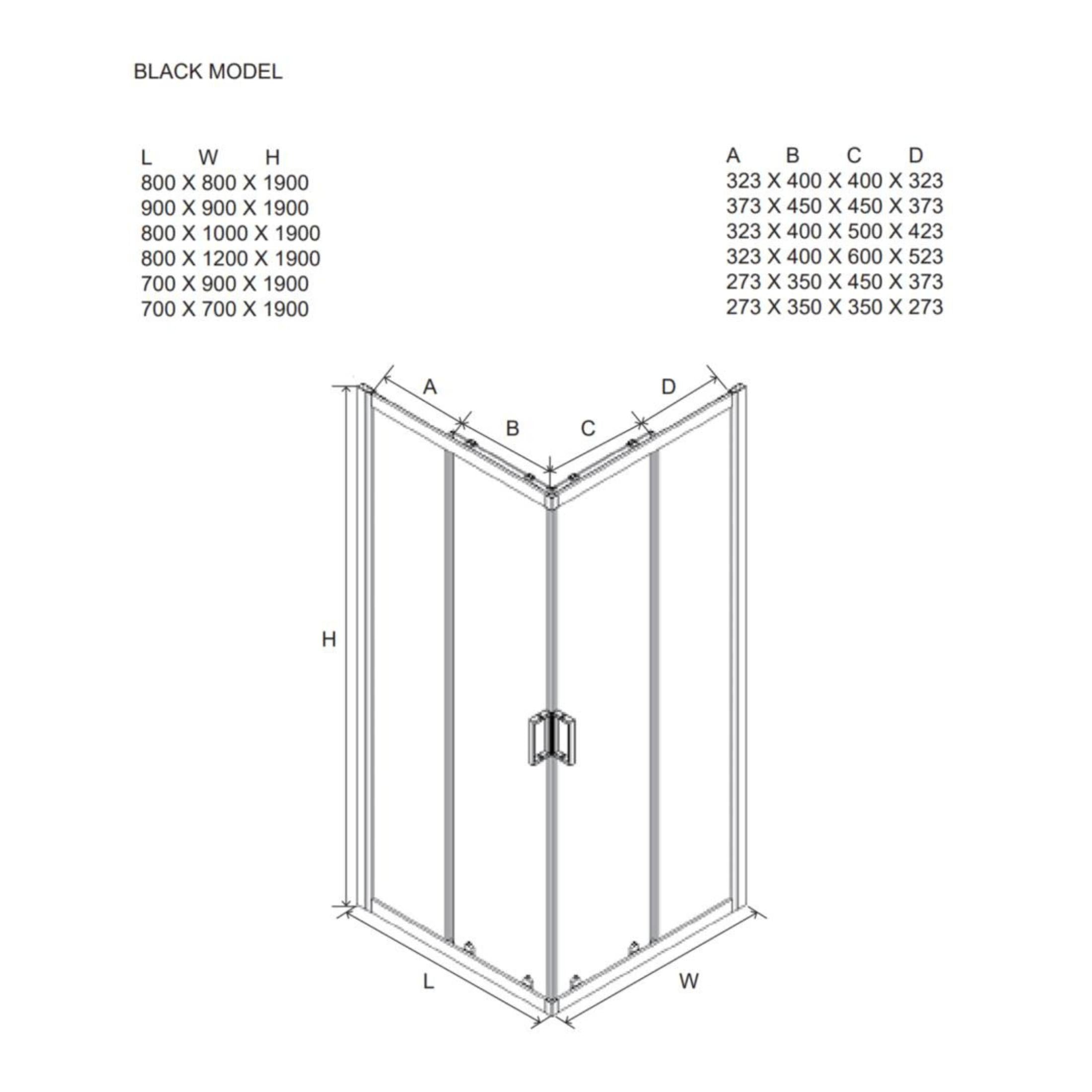 Box doccia quadrato "Cielo" in vetro trasparente con profilo nero opaco h 190 cm