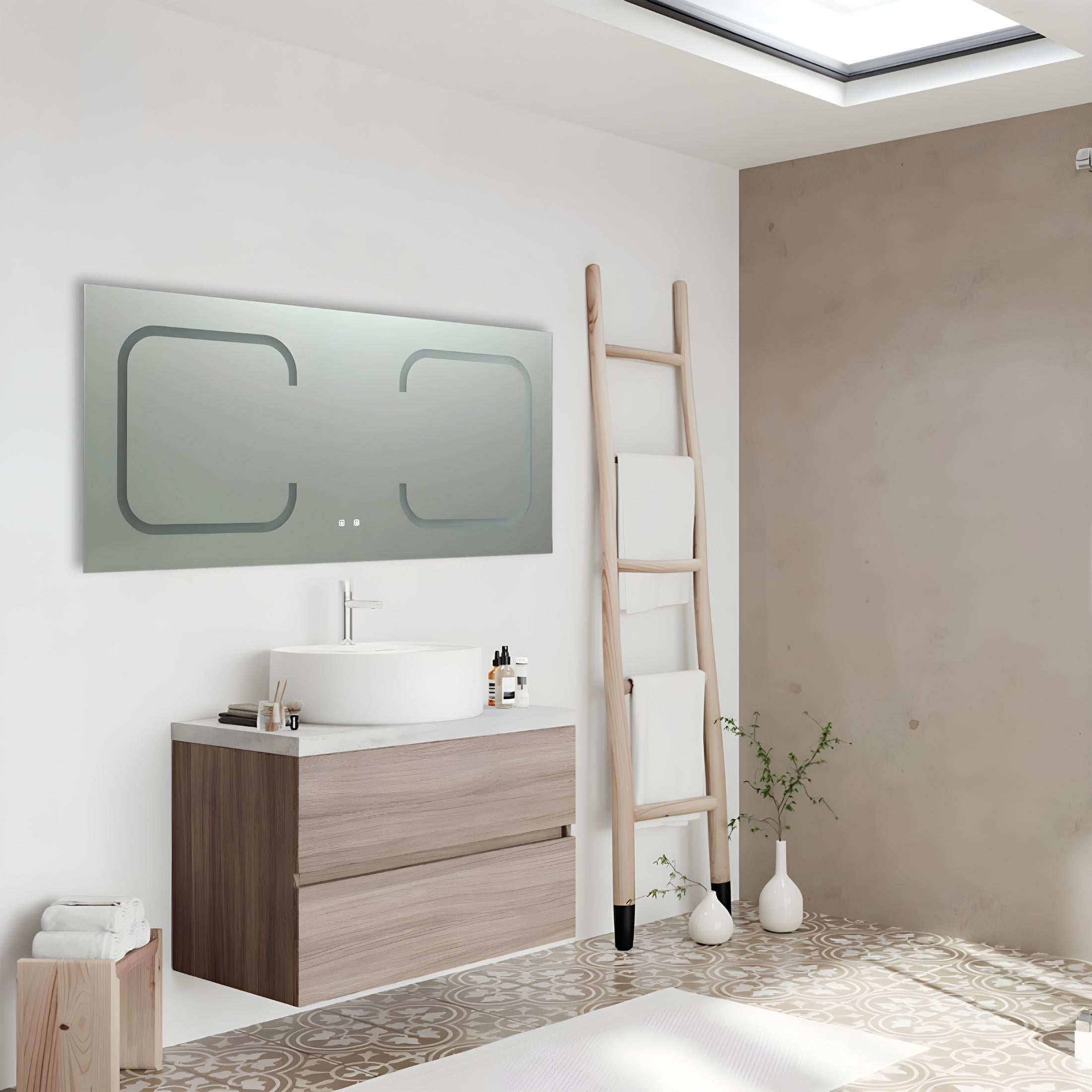 Specchio a led da bagno "Luce" a doppia postazione in alluminio cm 180x80h