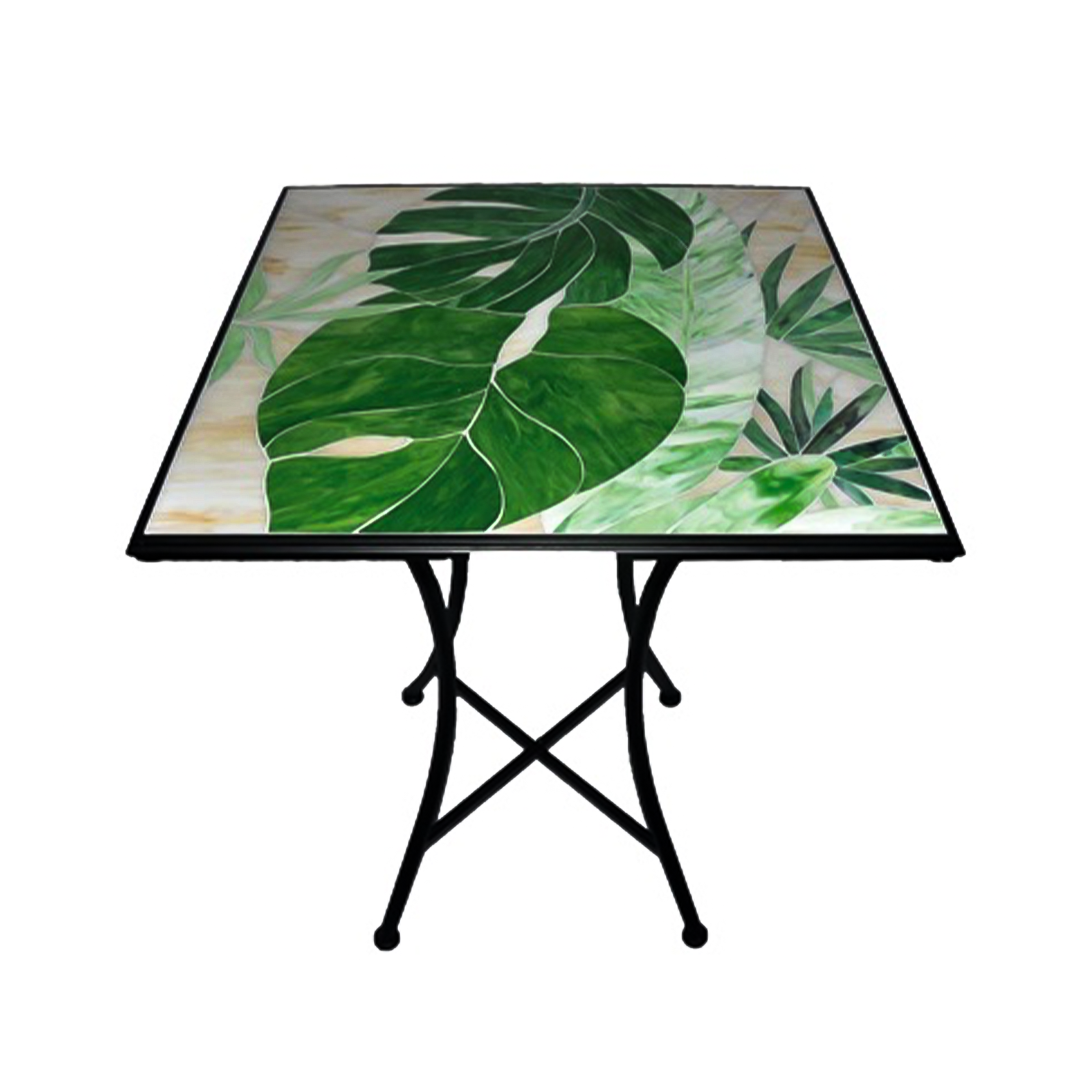 Tavolo bistrot in acciaio Decojardin Costarica piano con ceramica mosaico per giardino