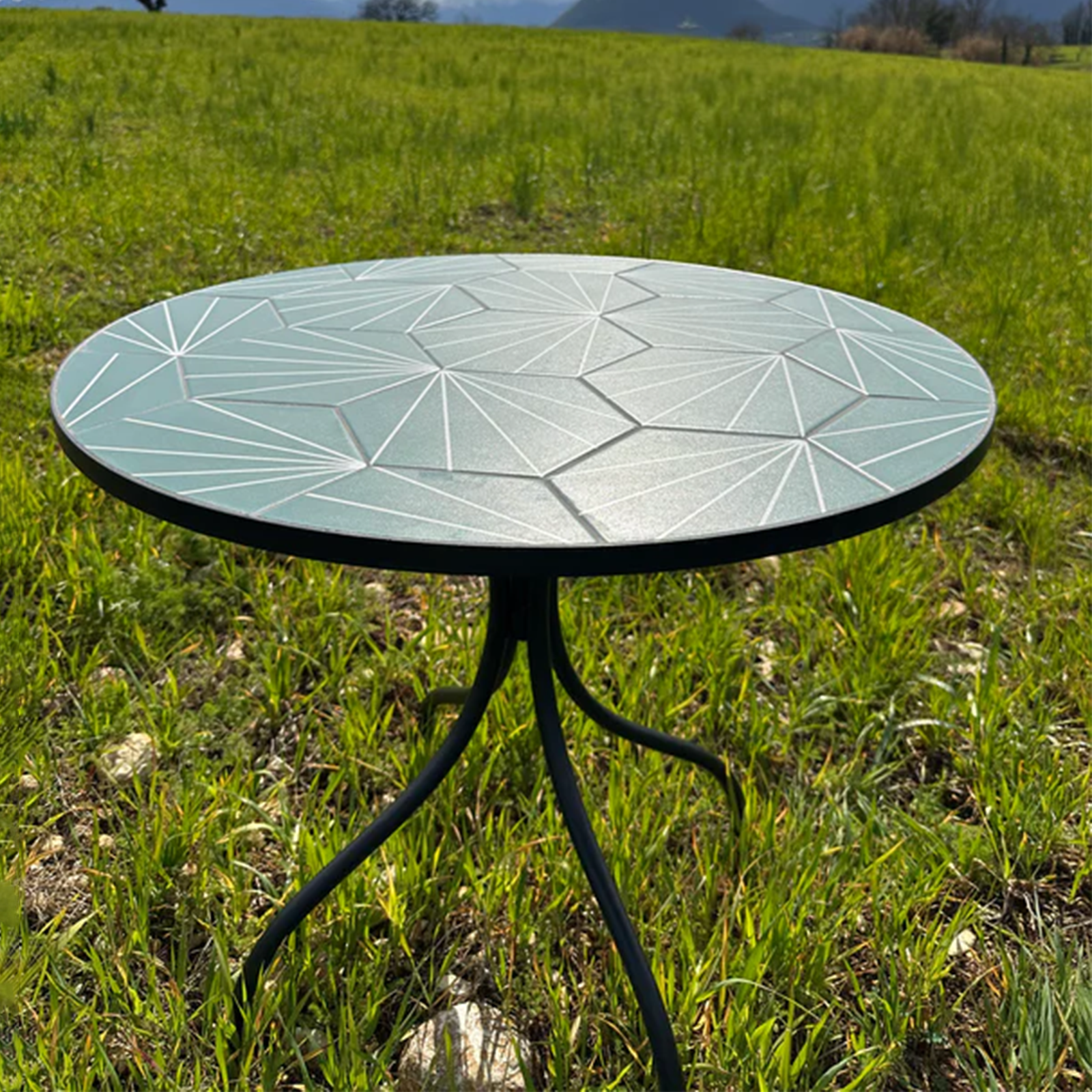 Tavolo bistrot in acciaio Decojardin New Age piano con ceramica mosaico per giardino