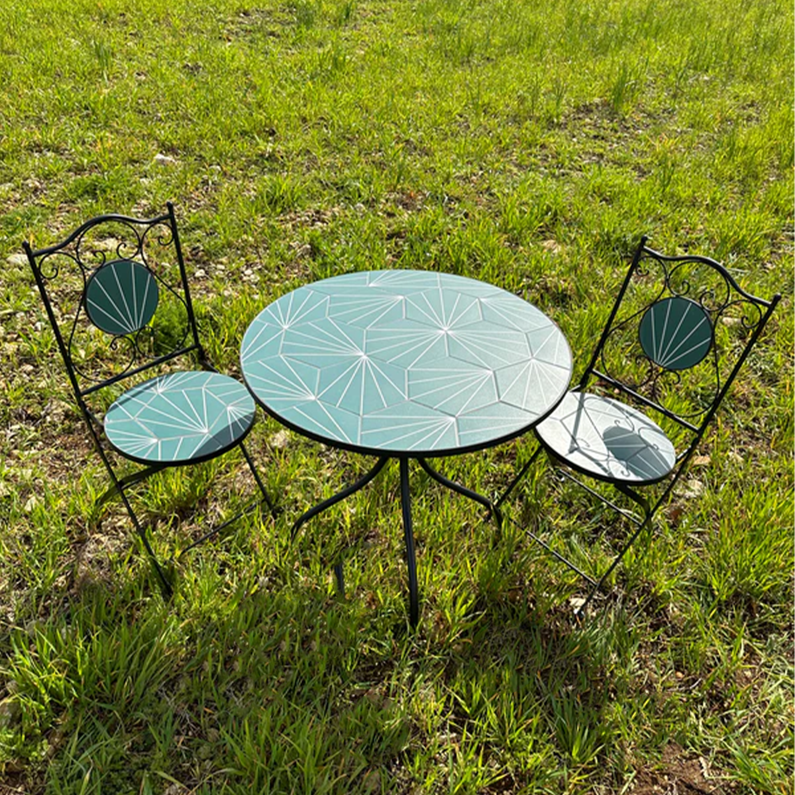 Set da pranzo completo di 2 sedie + tavolo Decojardin New Age in ceramica da giardino