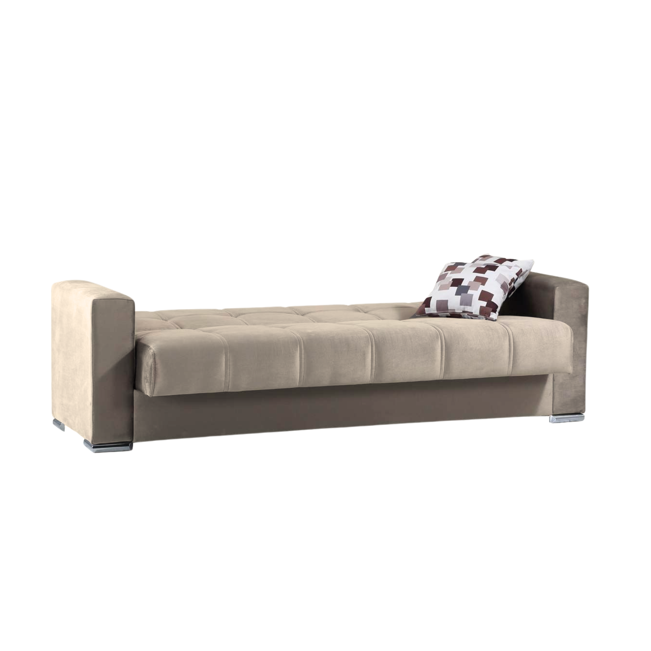 Divano letto 3 posti contenitore "Alba" in tessuto con piedi cromati cm 226x85 92h