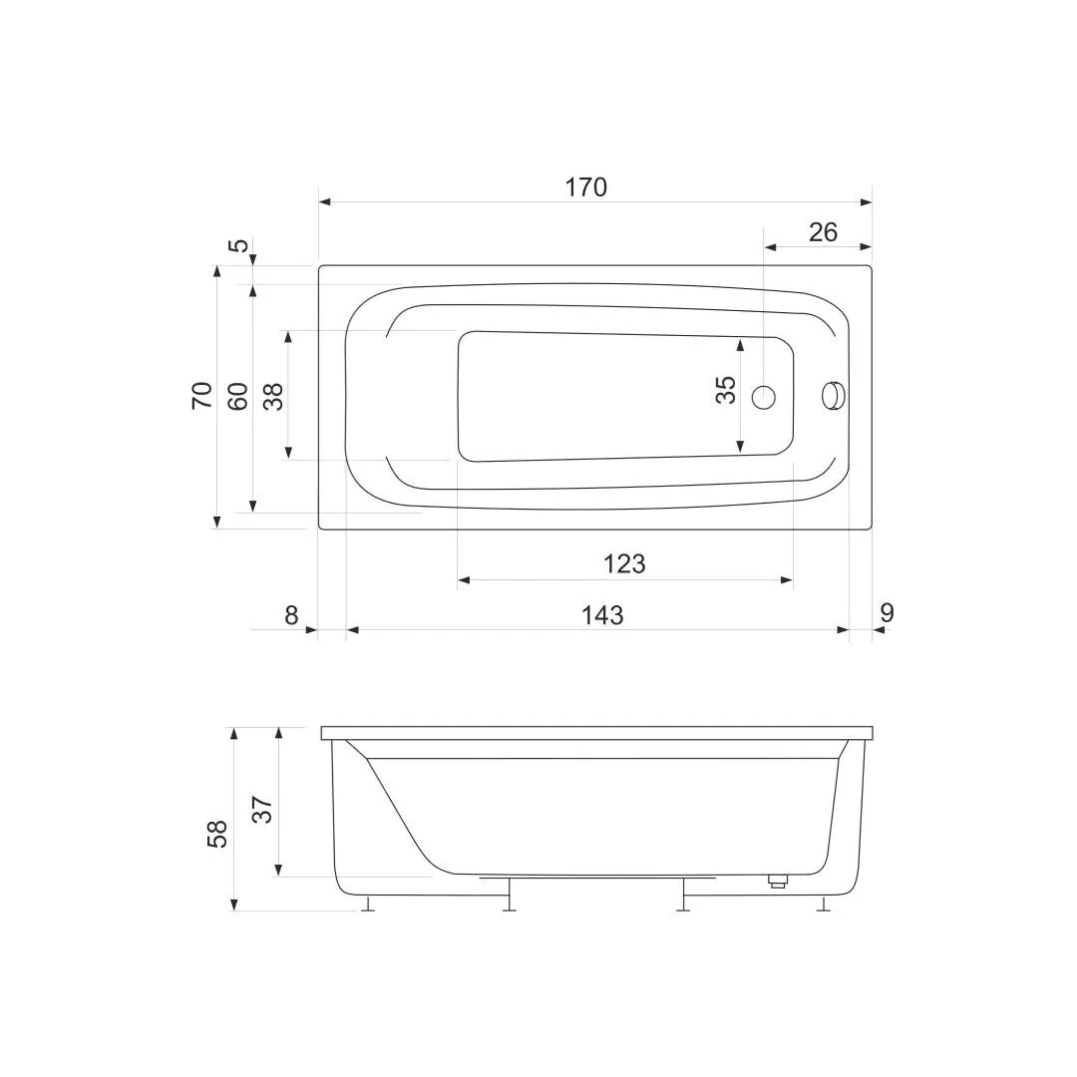 Vasca da bagno idromassaggio ad angolo "Elsa" in acrilico bianco cm 170x70 58h