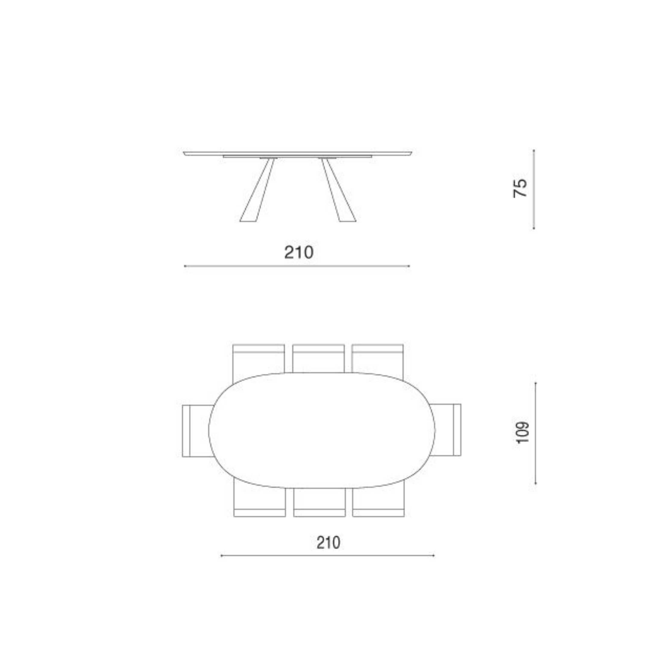 Tavolo fisso ovale da pranzo "Tokyo" con base in metallo e piano in rovere cm 210x109 75h