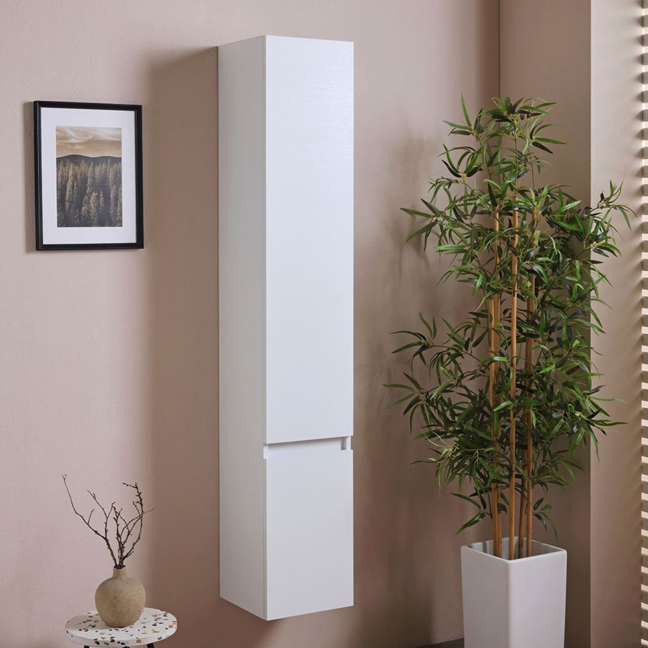 Pensile alto sospeso bianco effetto legno a due ante cm 30x30 170h