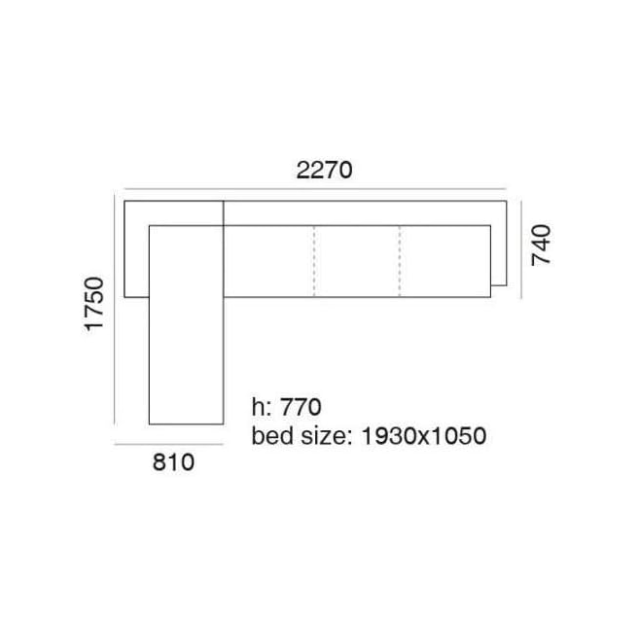 Divano prontoletto "Karida" con meridienne reversibile e vano contenitore cm 227x74/175 77h